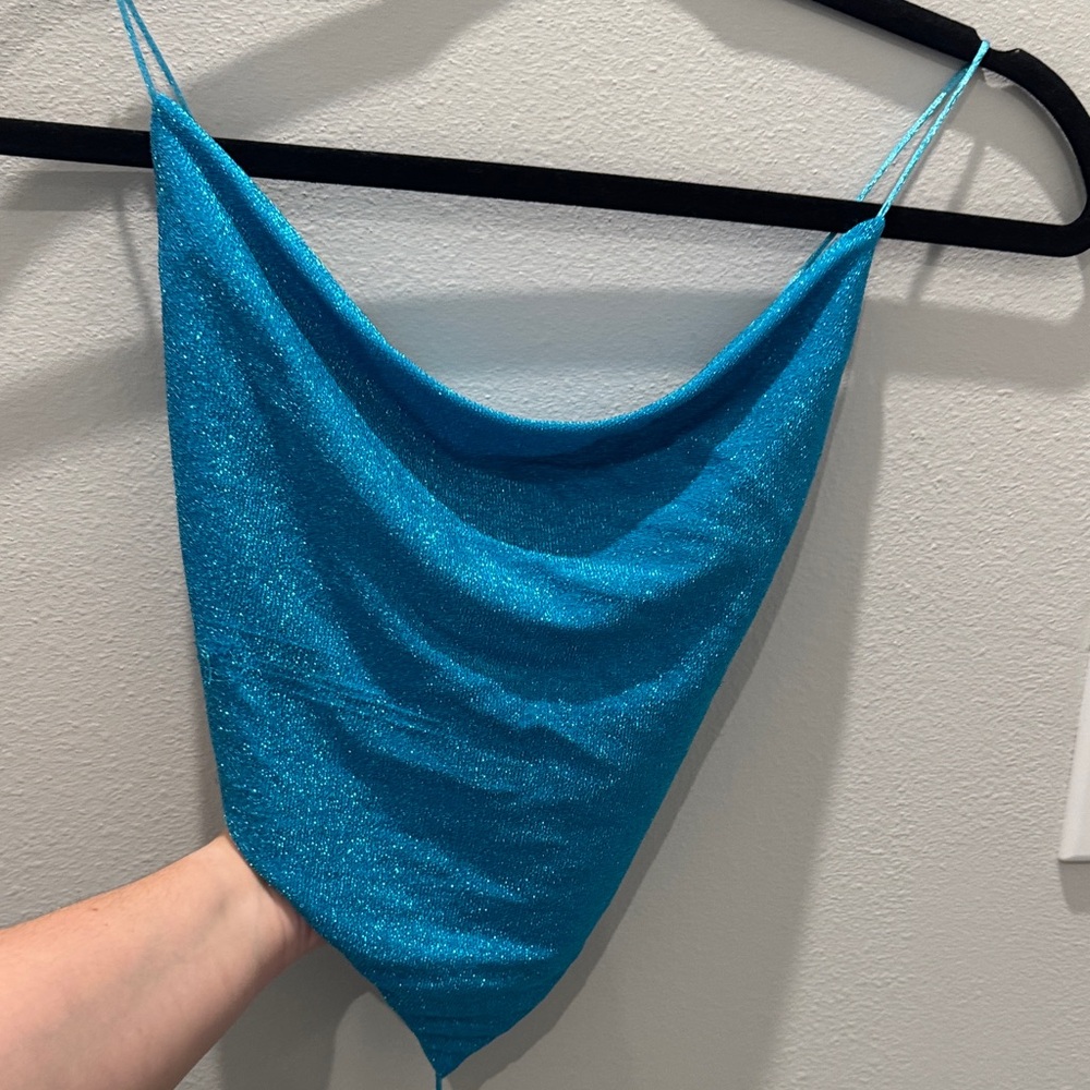 Sparkling Blue Cowl Neck Top